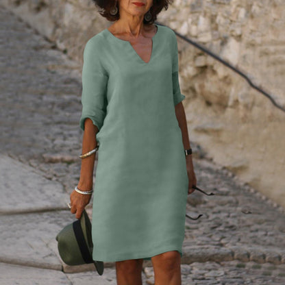 Amara - Linen Dress with V-Neck