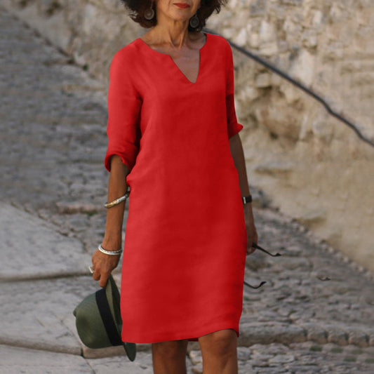 Amara - Linen Dress with V-Neck