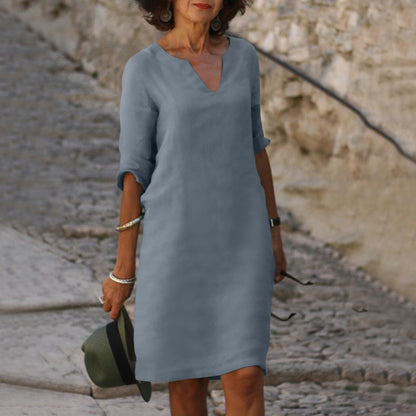 Amara - Linen Dress with V-Neck