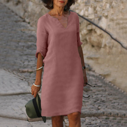 Amara - Linen Dress with V-Neck